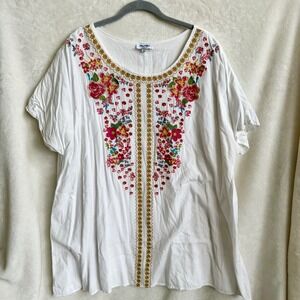 Angel Heart Boutique White Embroidered Floral Boho Tunic Blouse Top 3X Plus